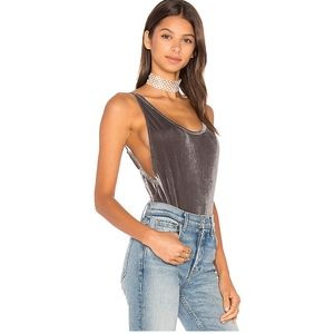 New Silver gray velvet bodysuit adjustable straps